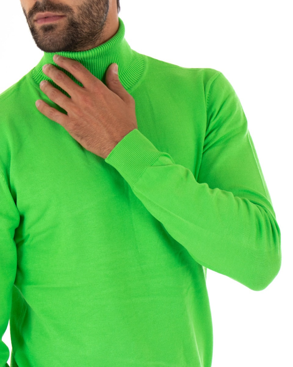 Maglioncino Uomo Maglia Maniche Lunghe Collo Alto Elastico Tinta Unita Verde Acido GIOSAL-M2552A