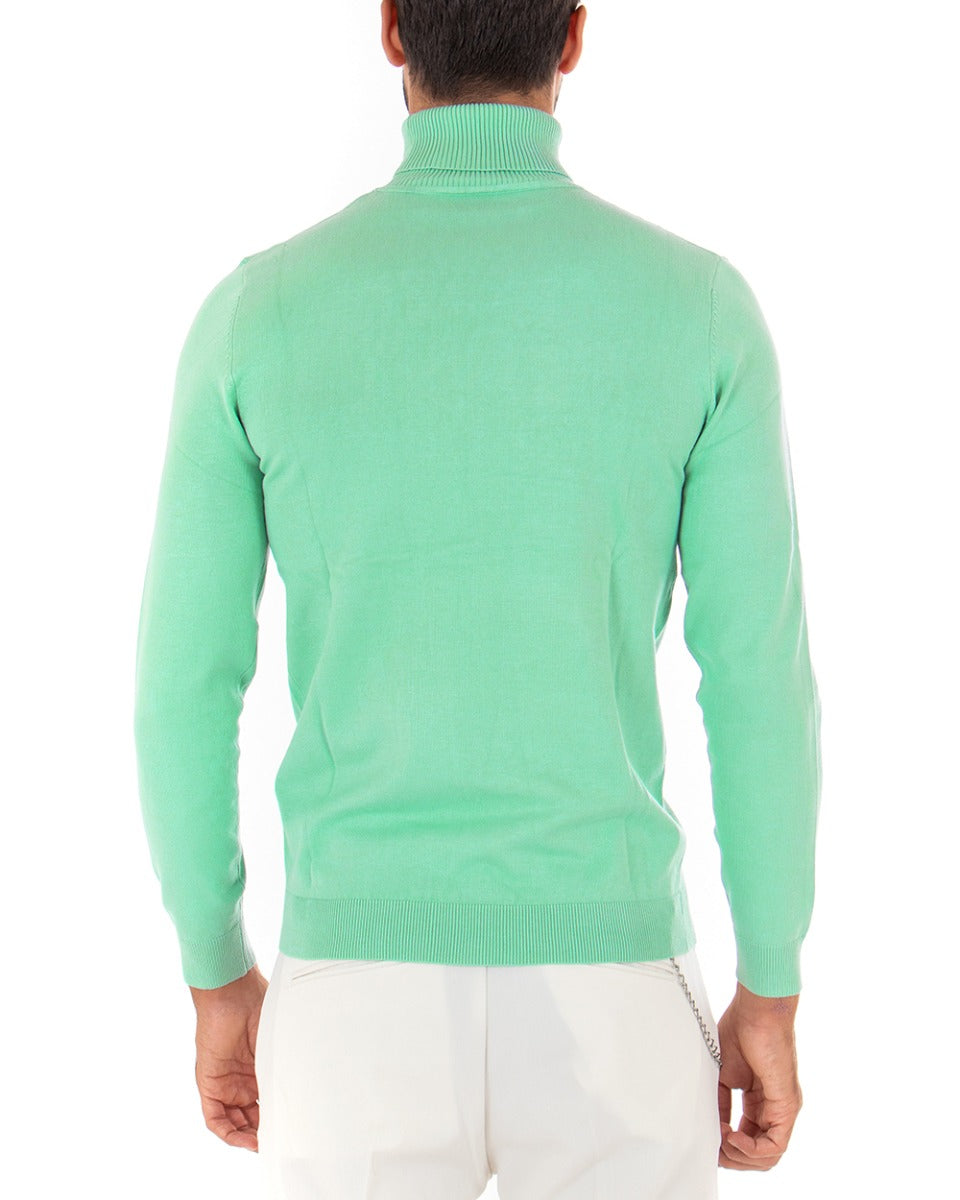 Men's Long Sleeves Elastic Turtleneck Sweater Solid Color Water Green GIOSAL M2553A