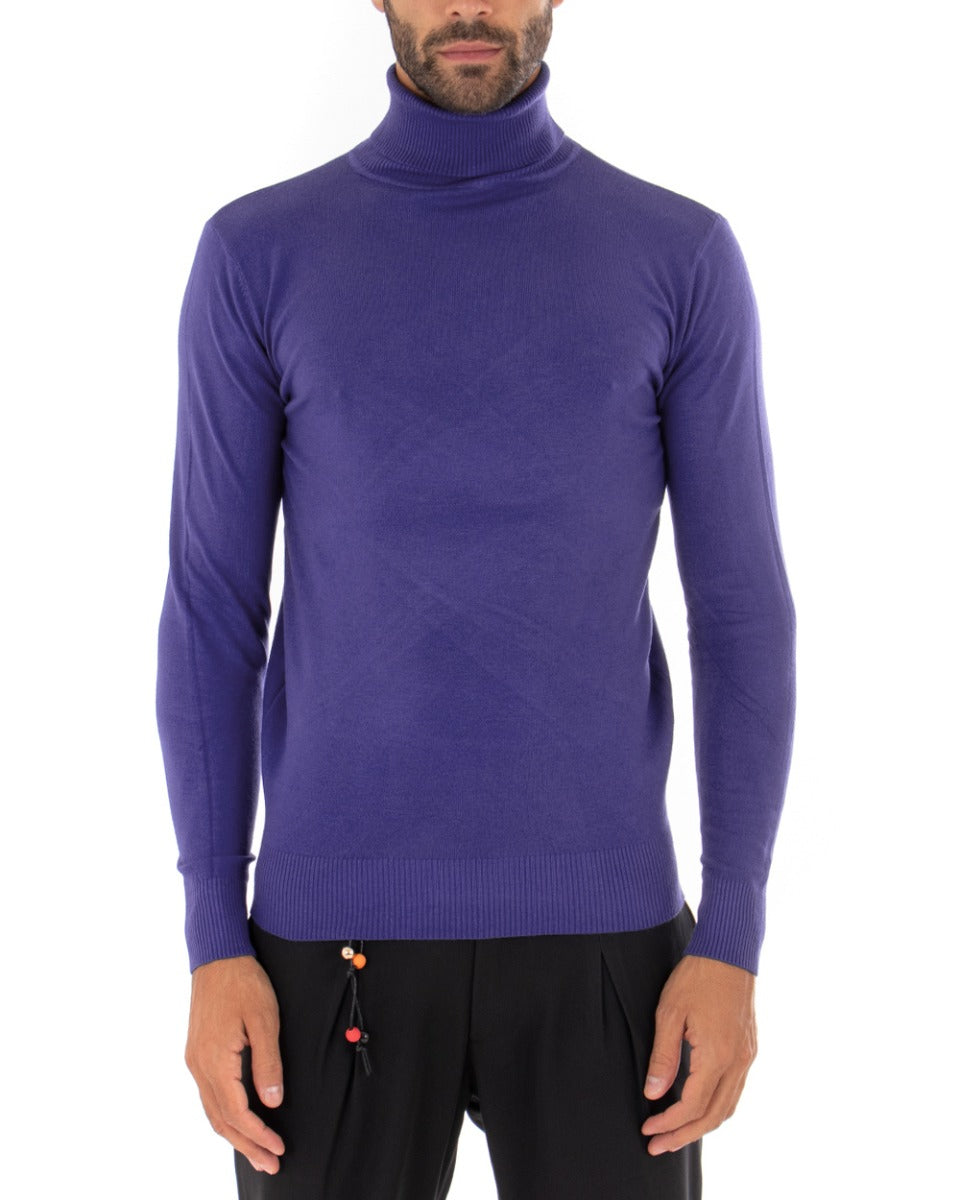 Men's Sweater Long Sleeves Elastic High Neck Solid Color Purple GIOSAL M2556A