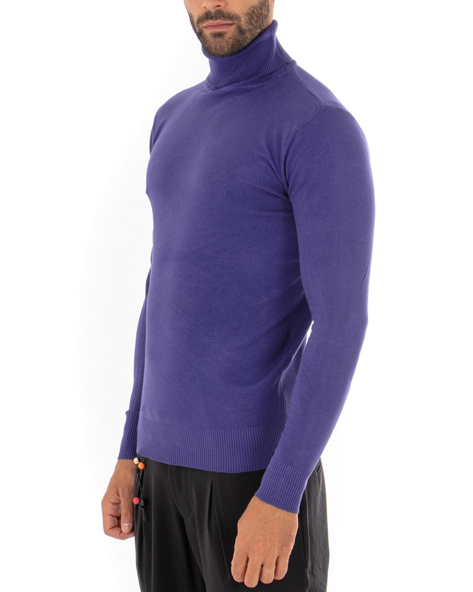 Men's Sweater Long Sleeves Elastic High Neck Solid Color Purple GIOSAL M2556A