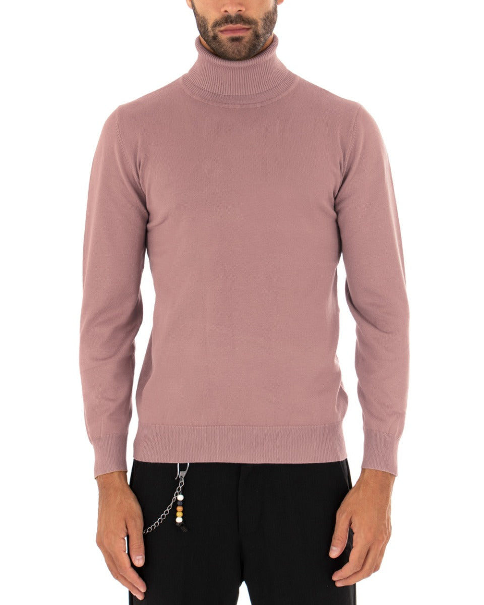 Men's Sweater Long Sleeves Elastic High Neck Solid Color Antique Pink GIOSAL M2557A