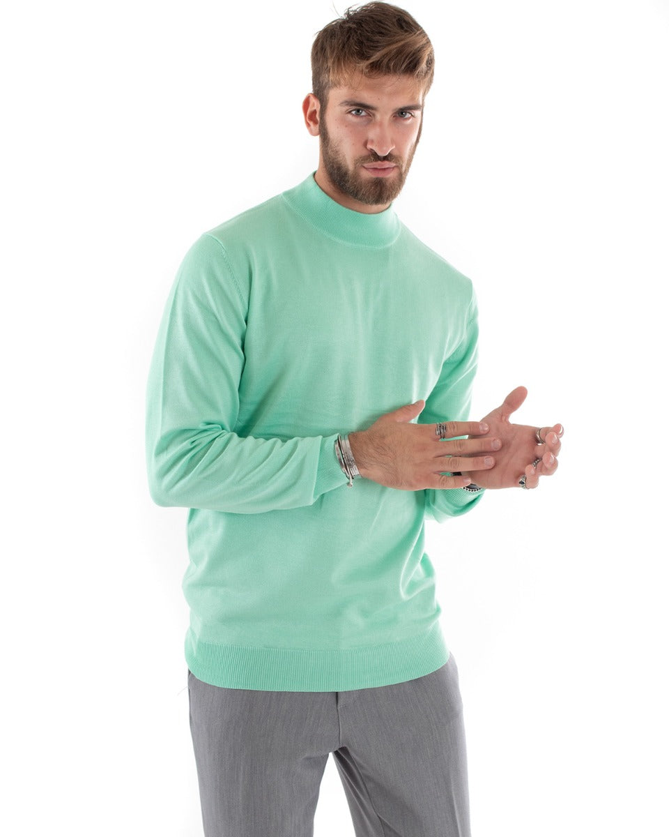 Maglioncino Uomo Maglia Mezzo Collo Maniche Lunghe Sottogiacca Rasato Caldo Elastico Tinta Unita Verde Acqua GIOSAL-M2559A