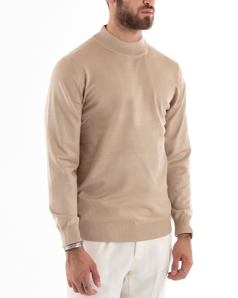 Half-Neck Sweater Solid Color Beige Long Sleeves Casual GIOSAL M2560A