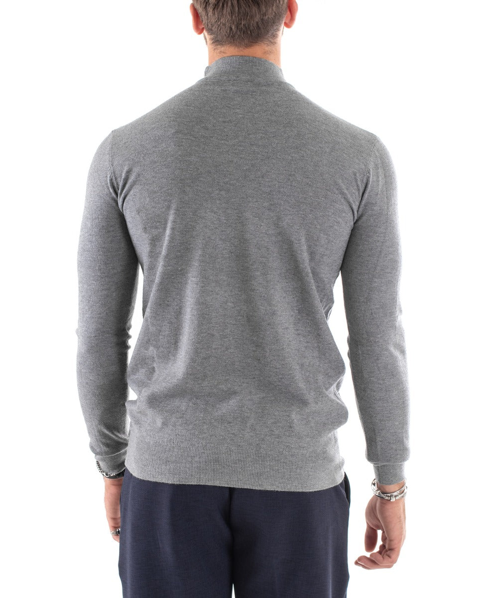 Solid Color Light Gray Half-Neck Sweater Casual Long Sleeves GIOSAL M2563A