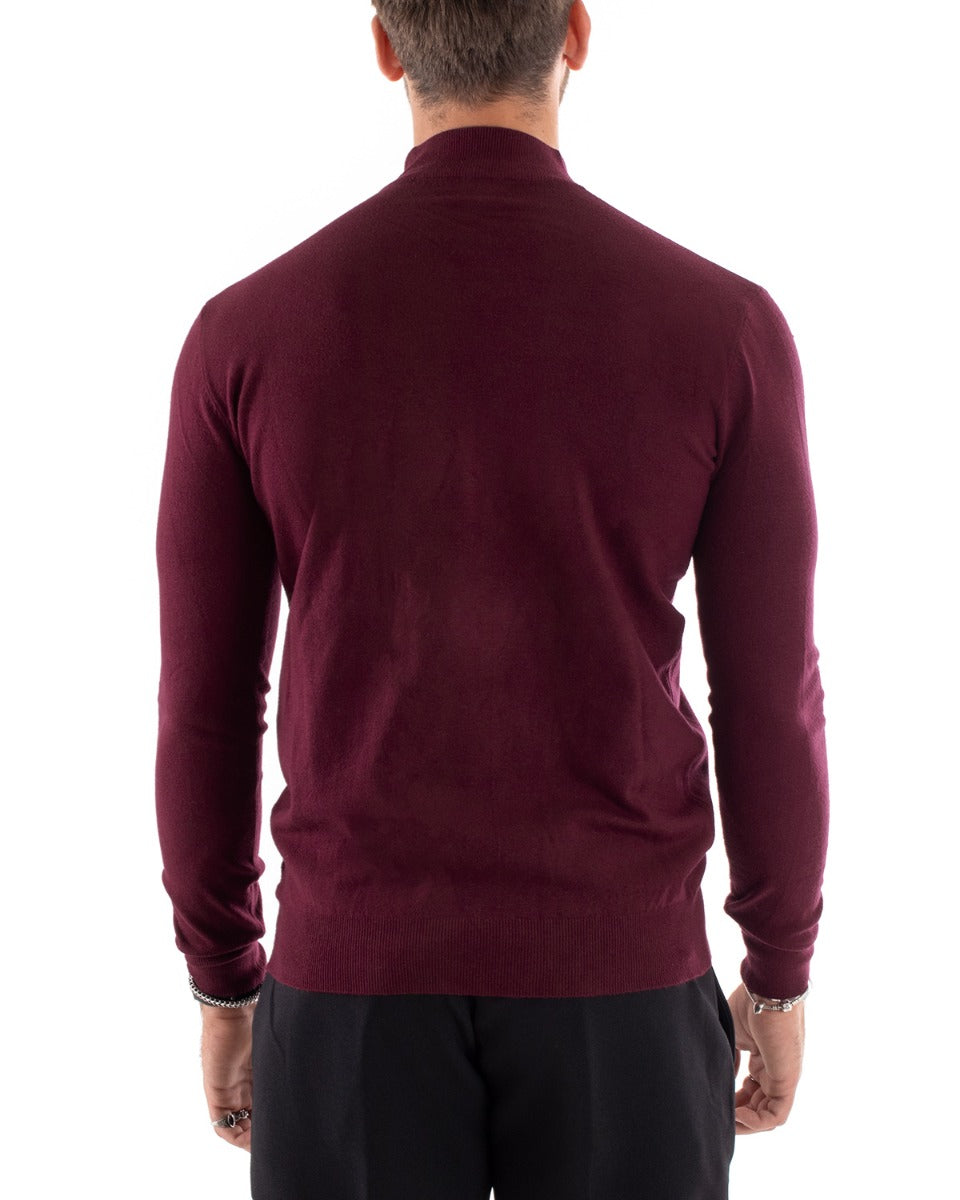 Burgundy Solid Color Long Sleeves Casual Half-Neck Sweater GIOSAL M2565A