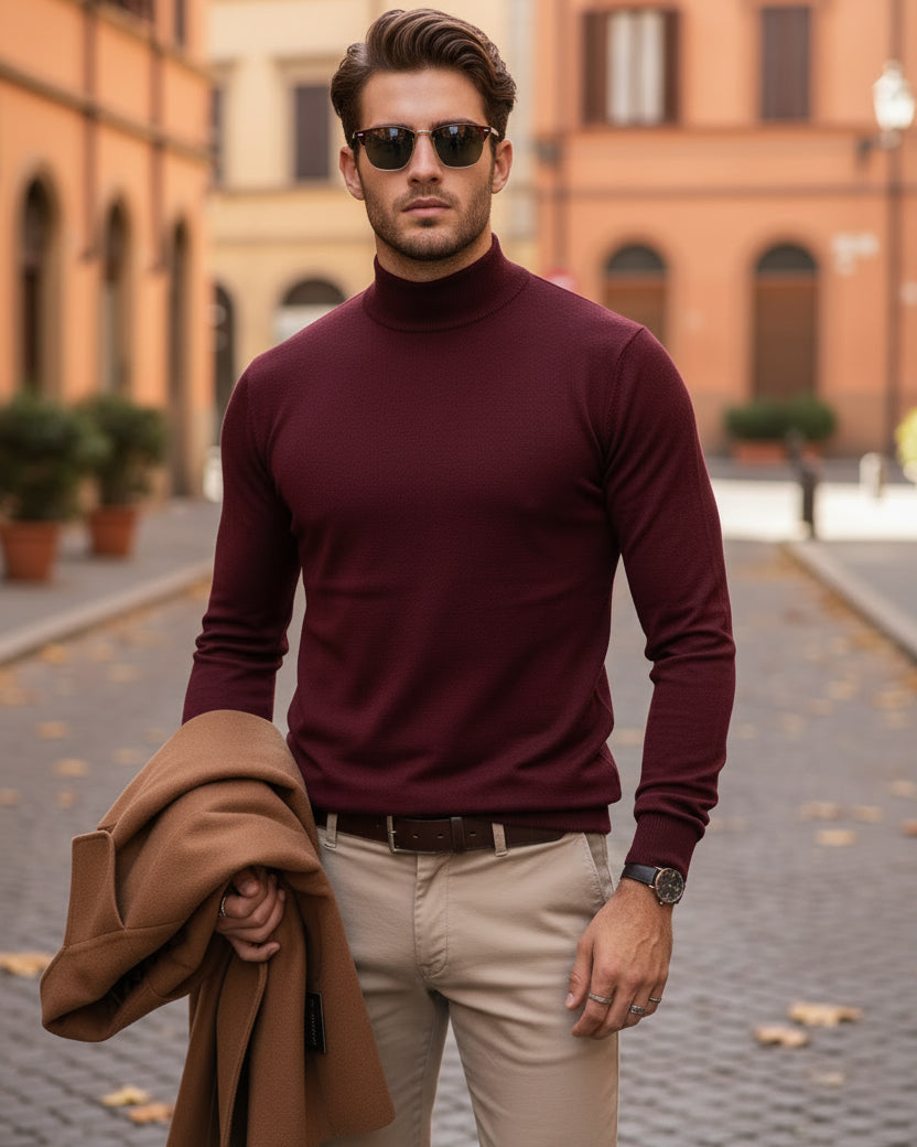 Maglioncino Uomo Maglia Mezzo Collo Sottogiacca Bordeaux M2565A