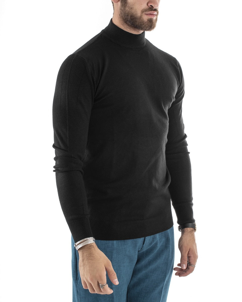 Solid Color Black Long Sleeves Half-Neck Casual Sweater GIOSAL M2567A