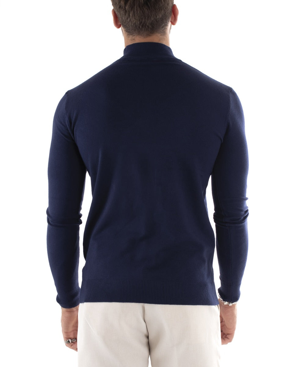 Solid Color Blue Long Sleeves Half-Neck Casual Sweater GIOSAL M2568A
