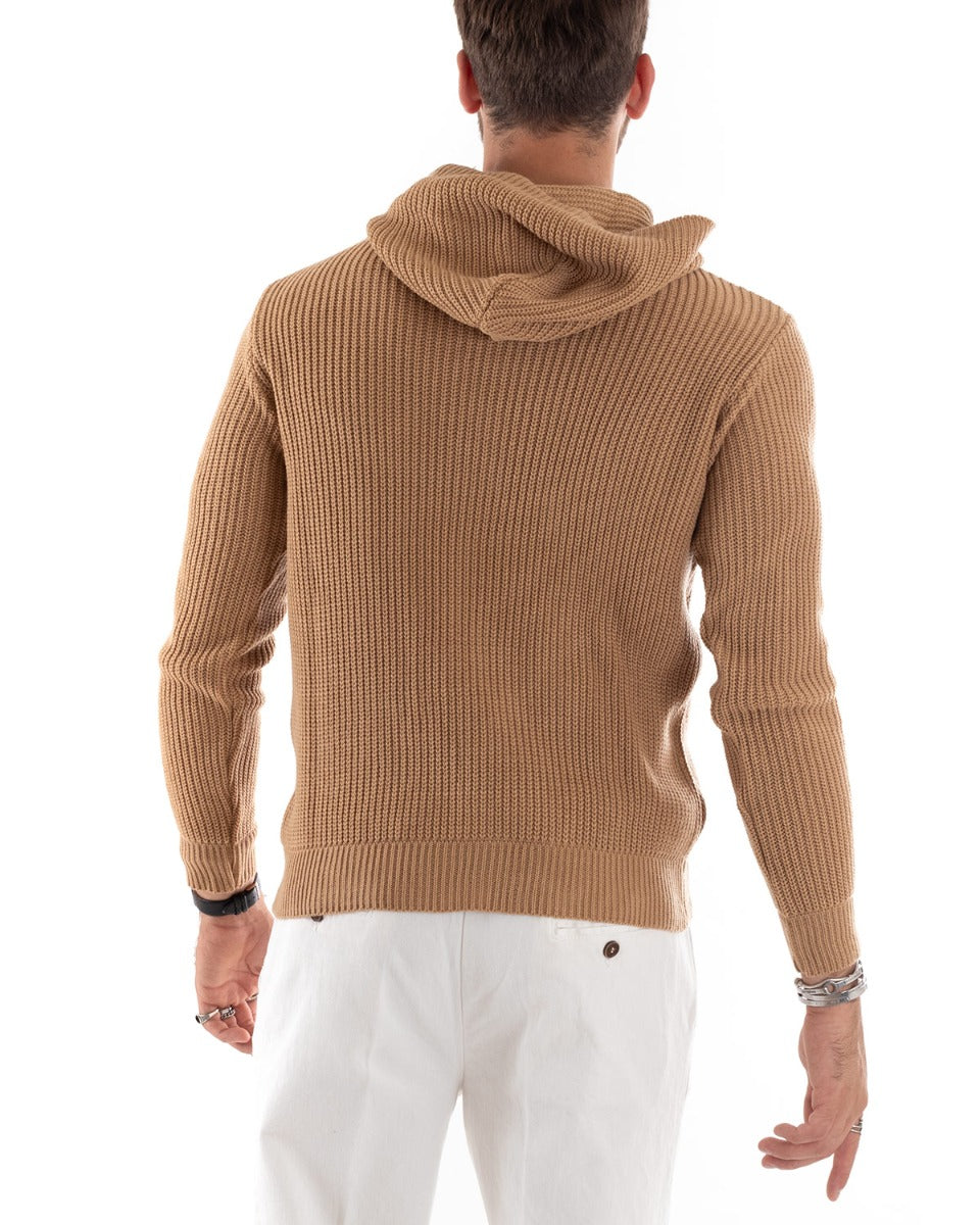 Men's Long Sleeve Hooded Sweater Solid Color Camel Pullover GIOSAL M2592A