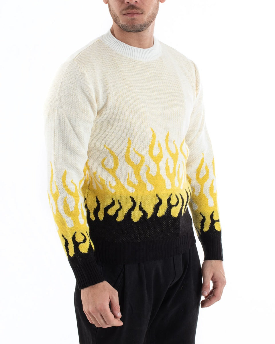 Men's Crew Neck Two-Tone Flames Soft Casual Sweater GIOSAL-M2603A