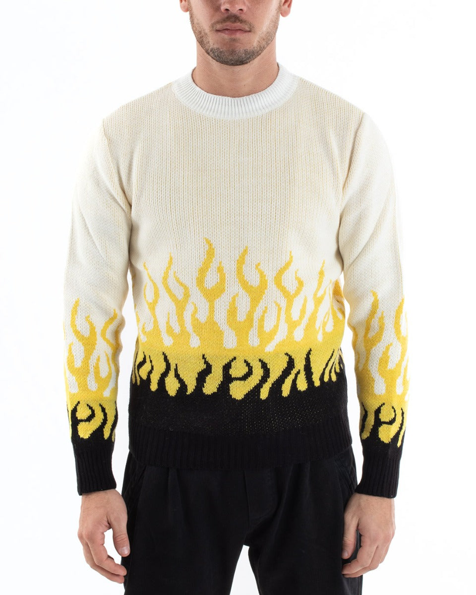 Men's Crew Neck Two-Tone Flames Soft Casual Sweater GIOSAL-M2603A