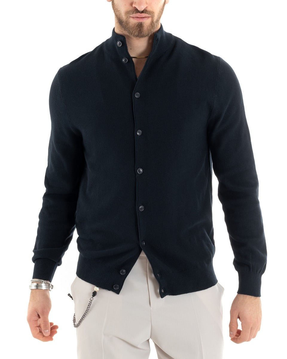 Men's Cardigan Sweater Pullover With Buttons Solid Color Blue GIOSAL-M2649A