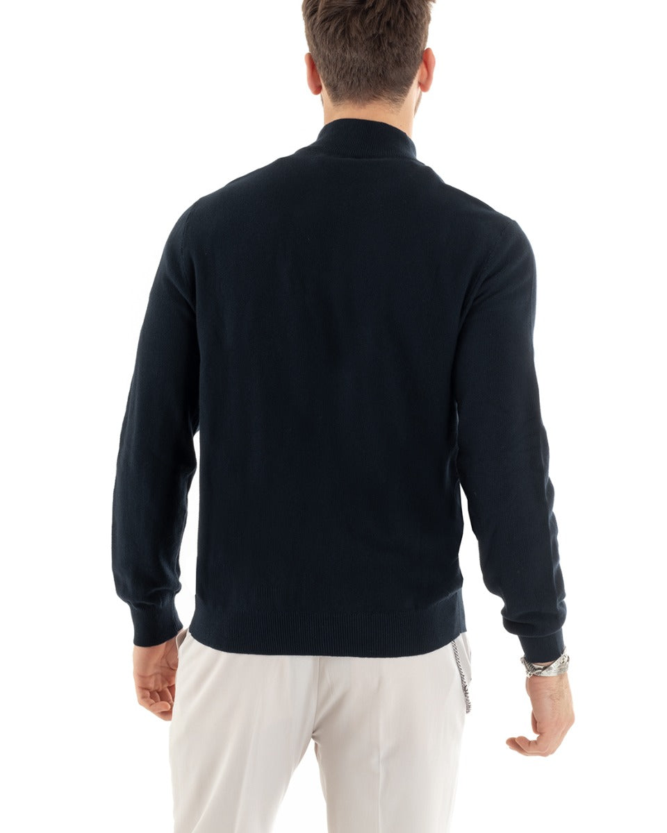Men's Cardigan Sweater Pullover With Buttons Solid Color Blue GIOSAL-M2649A