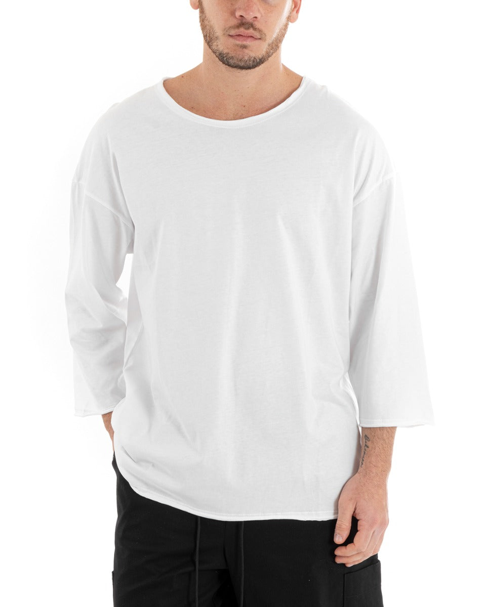 Men's Shirt Long Sleeve Basic Crew Neck Solid Color Light White GIOSAL-M2655A