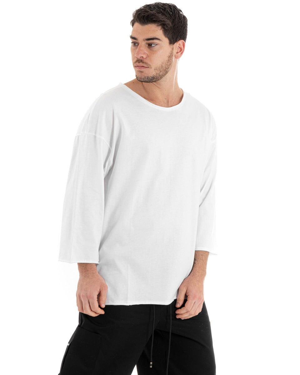 Men's Shirt Long Sleeve Basic Crew Neck Solid Color Light White GIOSAL-M2655A