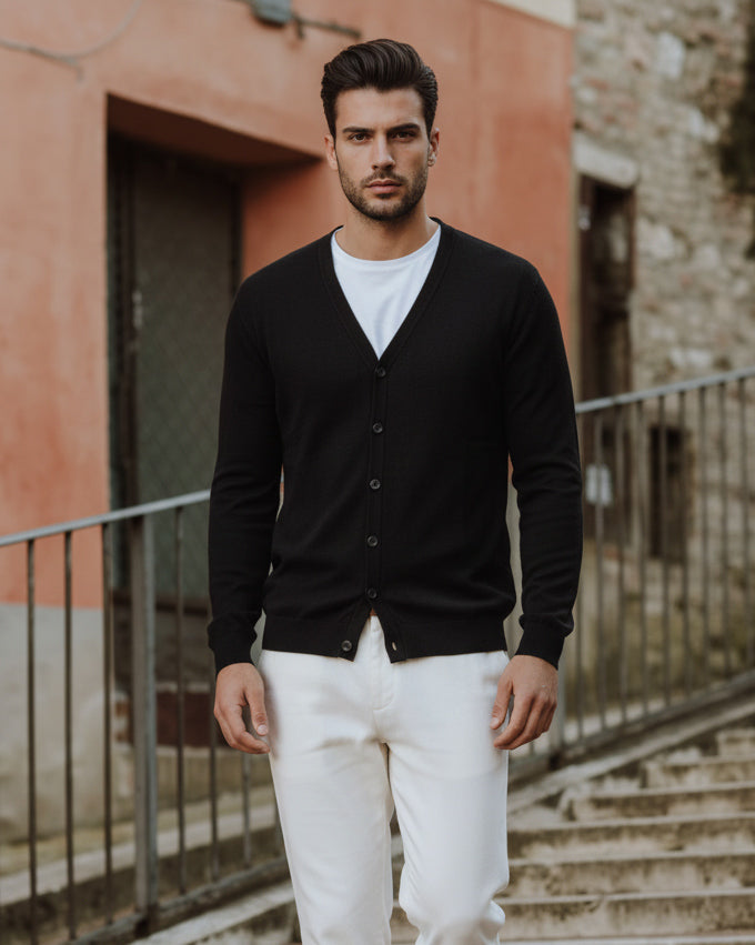 Cardigan Maglia Sottile Scollo a V Basic Nero M2689A