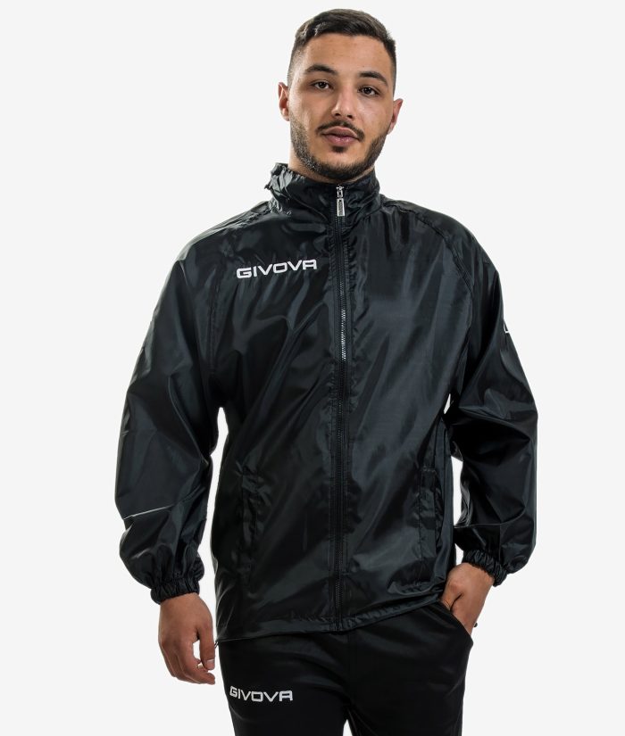 Giubbotto GIVOVA Antivento Rain Jacket Basico Casual Pioggia Sport Running Allenamento Unisex Uomo Donna Nero GIOSAL-RAINJACKET