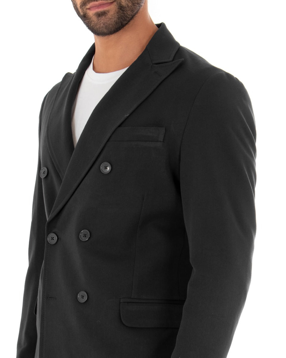 Double-Breasted Men's Suit Black Viscose Tailored Jacket Trousers Elegant Casual GIOSAL-OU2085A