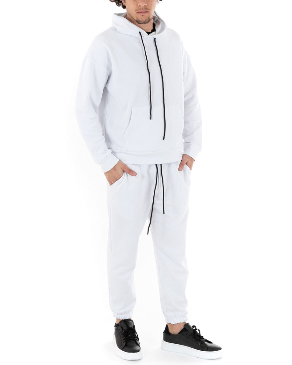 Complete Men's Comfortable Tracksuit Hooded Sweatshirt Trousers Relaxed Fit White GIOSAL-OU2106A