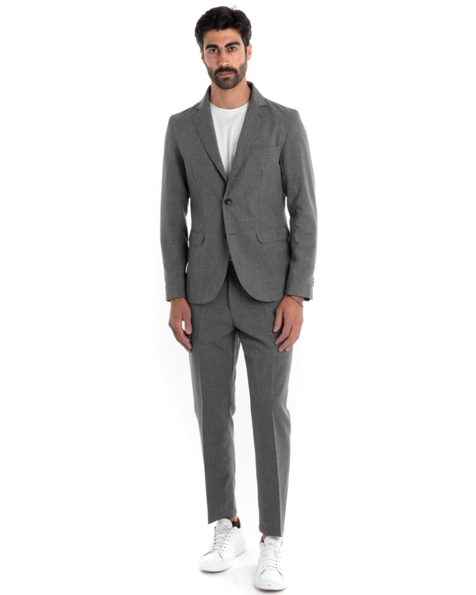 Single-Breasted Men's Suit Gray Viscose Tailored Jacket Trousers Elegant Casual GIOSAL-OU2118A