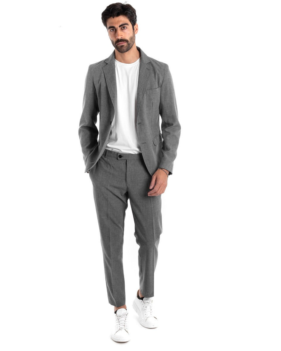 Single-Breasted Men's Suit Gray Viscose Tailored Jacket Trousers Elegant Casual GIOSAL-OU2118A