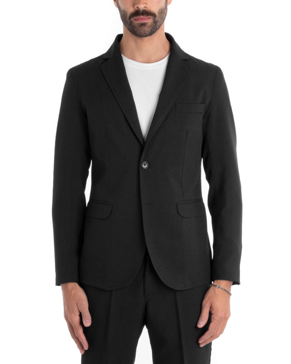 Single-breasted Men's Suit Black Viscose Tailored Jacket Trousers Elegant Casual GIOSAL-OU2120A
