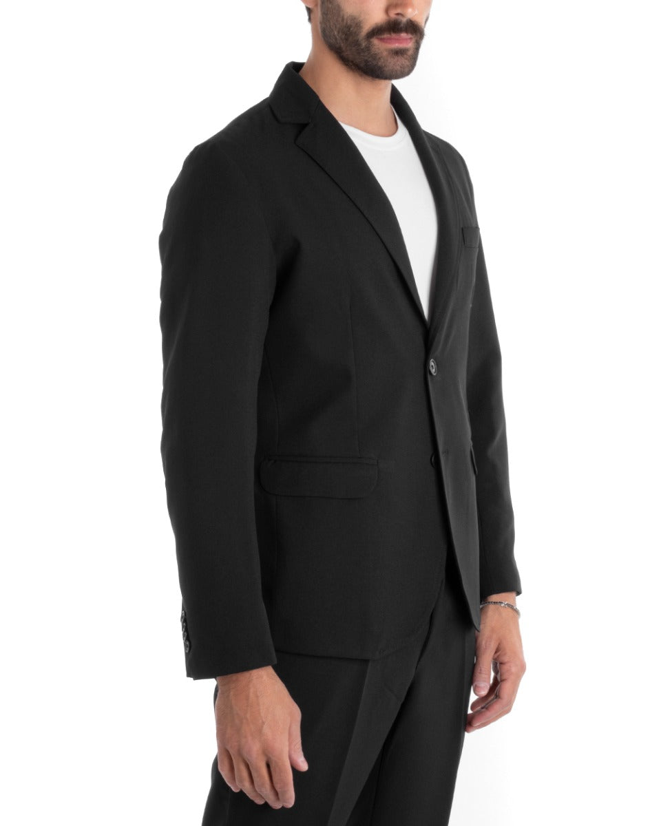Single-breasted Men's Suit Black Viscose Tailored Jacket Trousers Elegant Casual GIOSAL-OU2120A