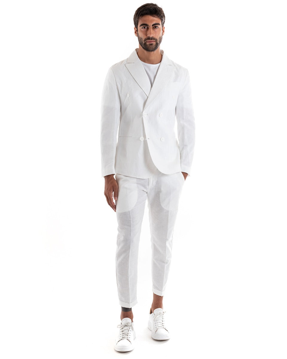 Double-Breasted Men's Suit Linen Suit Suit Jacket Trousers White Sporty Elegant Ceremony GIOSAL-OU2132A