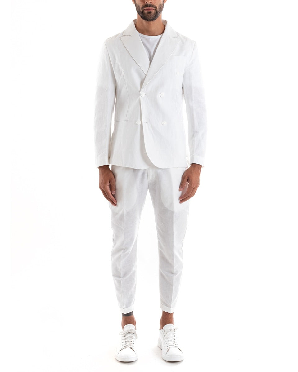 Double-Breasted Men's Suit Linen Suit Suit Jacket Trousers White Sporty Elegant Ceremony GIOSAL-OU2132A