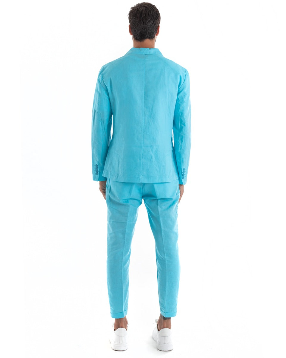 Double-Breasted Men's Suit Linen Suit Suit Jacket Trousers Turquoise Elegant Ceremony GIOSAL-OU2134A