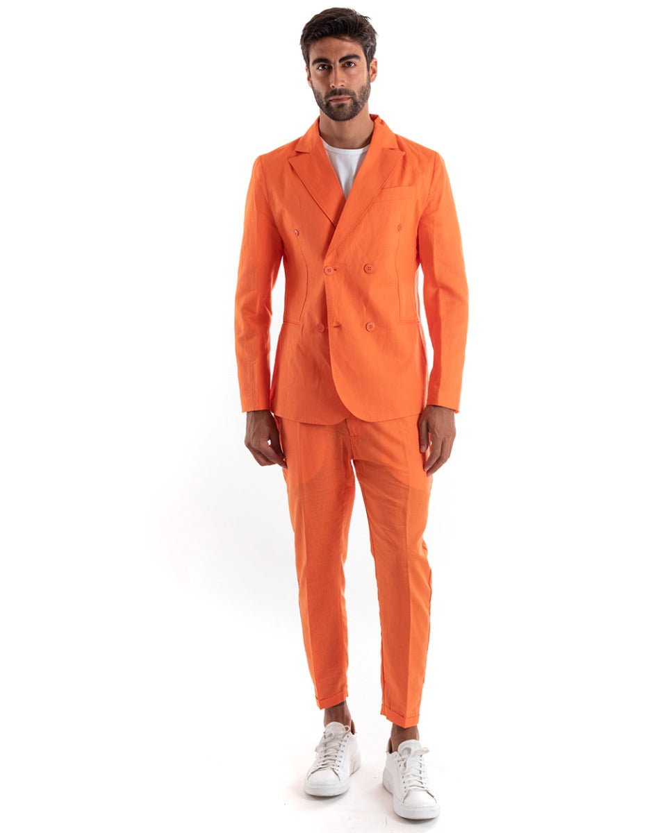 Double-Breasted Men's Suit Linen Suit Suit Jacket Trousers Orange Elegant Ceremony GIOSAL-OU2135A