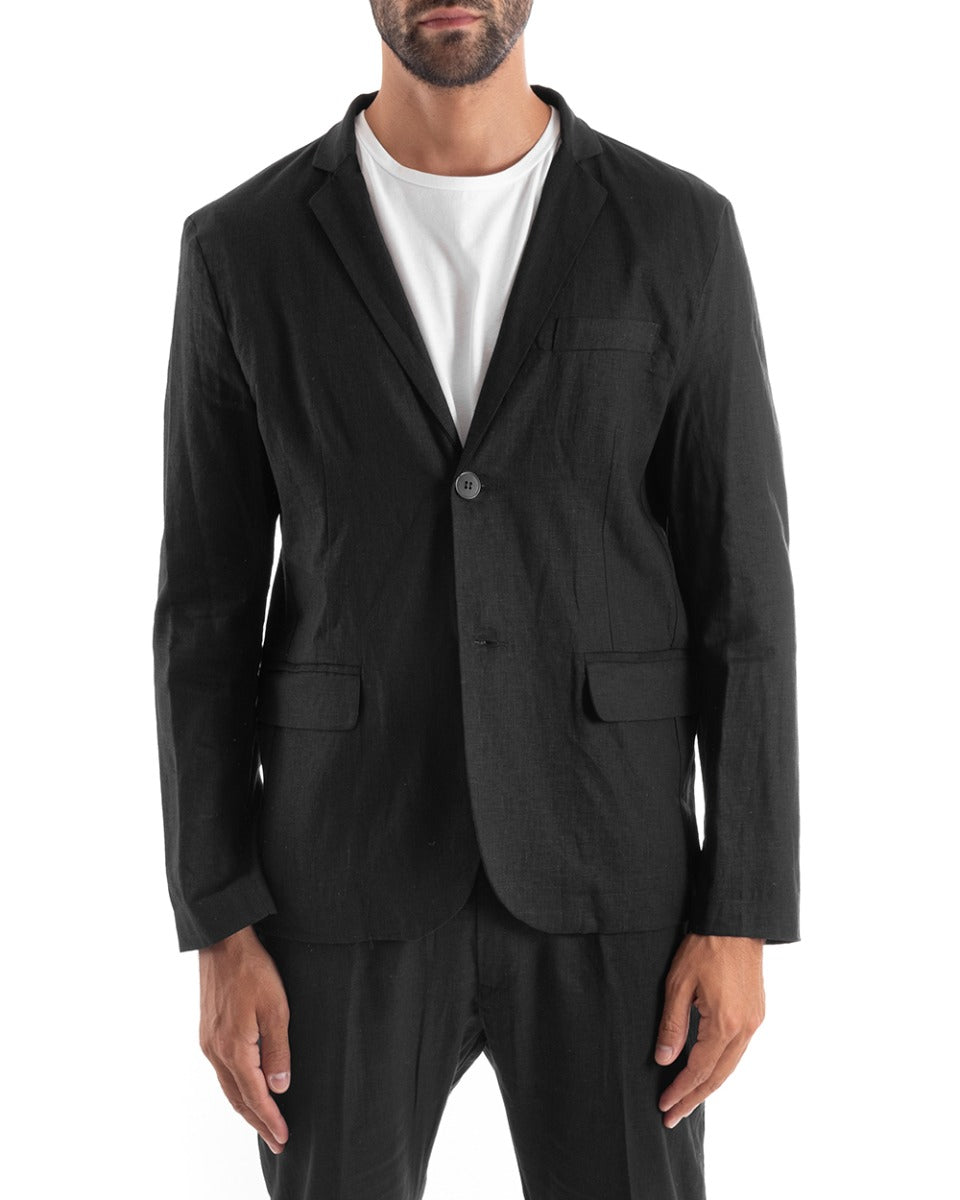 Single Breasted Men's Suit Linen Suit Suit Jacket Trousers Black Sporty Elegant Ceremony GIOSAL-OU2136A