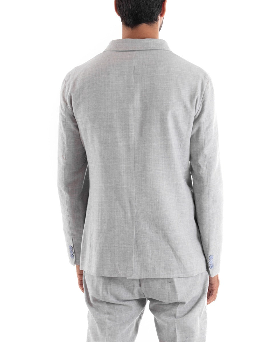 Double-Breasted Men's Suit Tailored Viscose Suit Jacket Trousers Light Gray Melange Elegant Casual GIOSAL-OU2138A