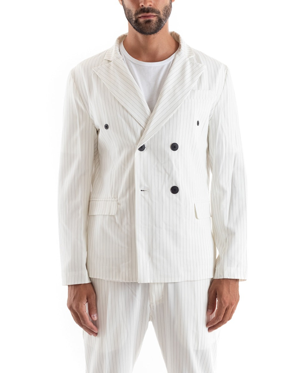 Double-breasted Men's Suit Viscose Suit Jacket Trousers White Pinstripe Striped Elegant Ceremony GIOSAL-OU2139A