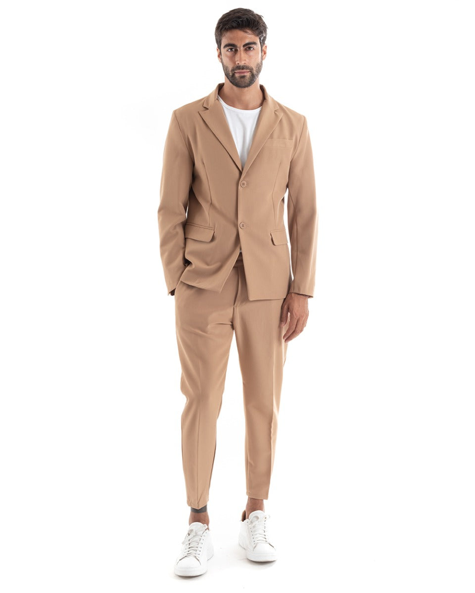 Single Breasted Men's Suit Viscose Suit Jacket Trousers Camel Elegant Ceremony GIOSAL-OU2142A