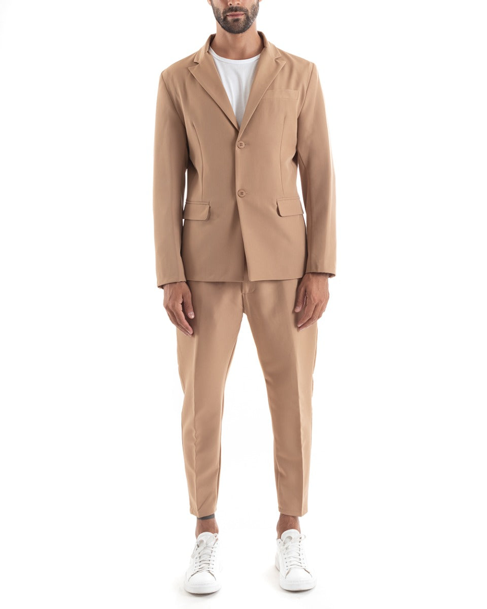 Single Breasted Men's Suit Viscose Suit Jacket Trousers Camel Elegant Ceremony GIOSAL-OU2142A