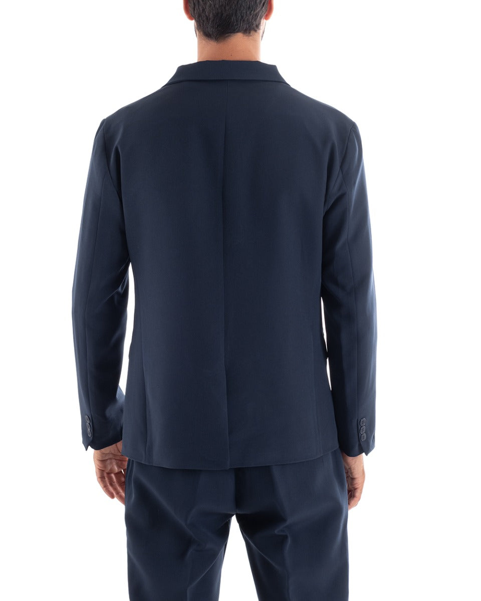Abito Uomo Monopetto Vestito Viscosa Completo Giacca Pantaloni Blu Elegante Cerimonia GIOSAL-OU2150A