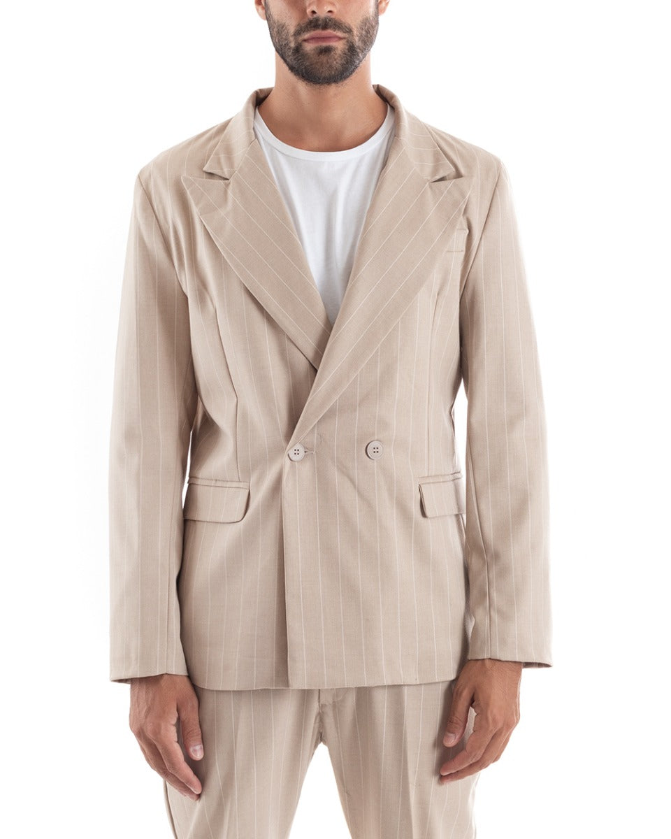 Double-Breasted Men's Suit Viscose Suit Jacket Trousers Beige Elegant Ceremony GIOSAL-OU2152A