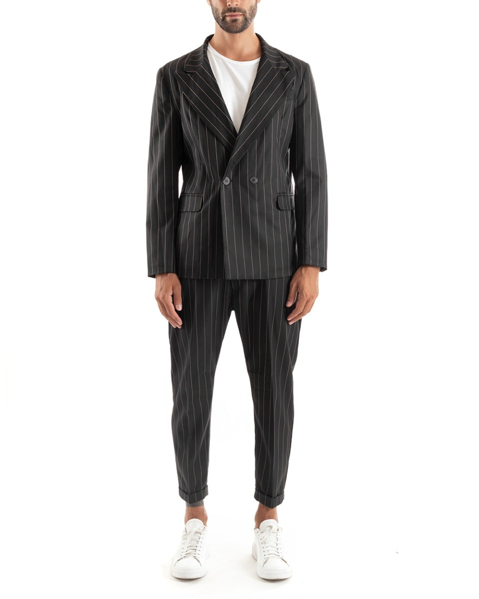 Double-Breasted Men's Suit Viscose Suit Jacket Pants Black Elegant Ceremony GIOSAL-OU2156A