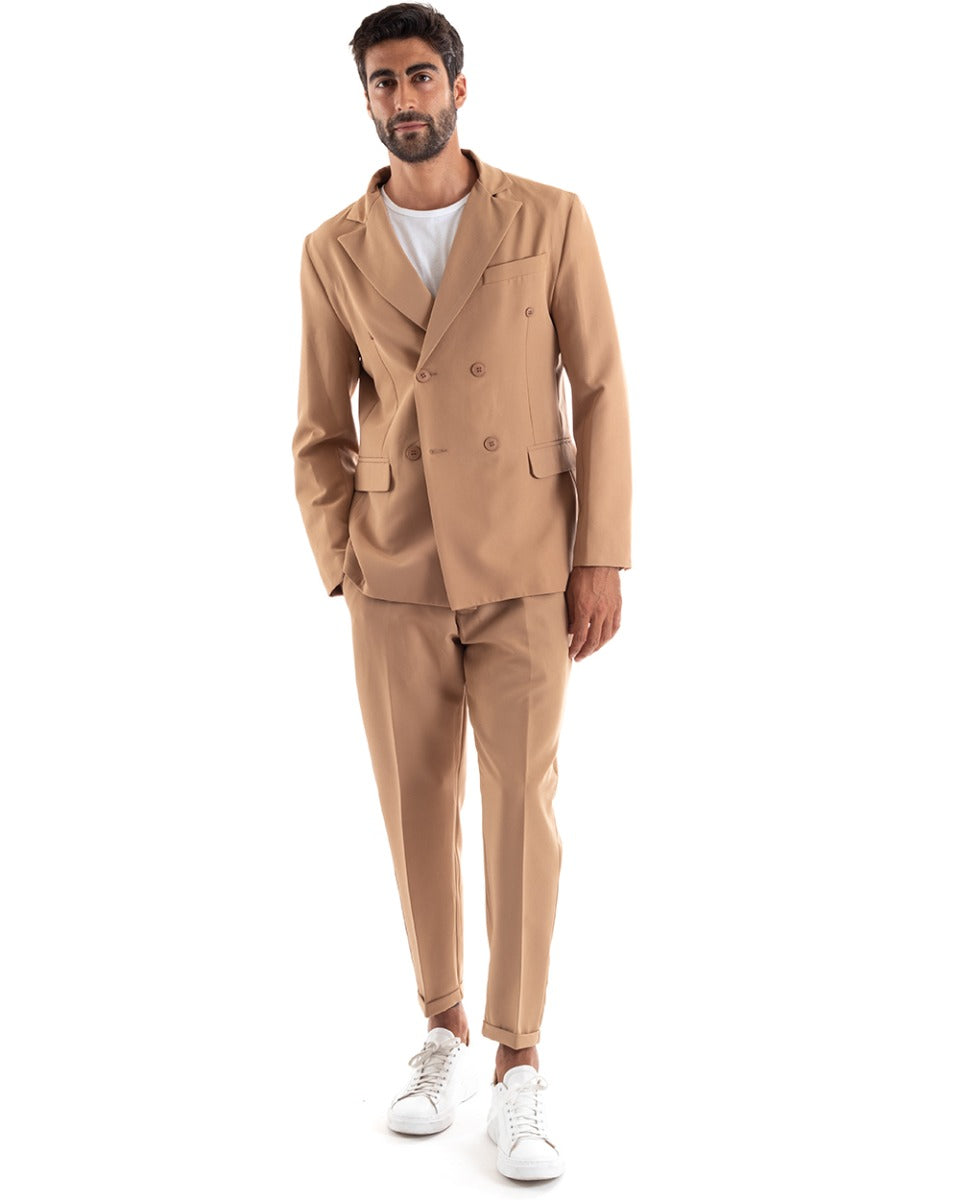 Double-Breasted Men's Suit Viscose Suit Jacket Trousers Camel Elegant Sporty Ceremony GIOSAL-OU2158A