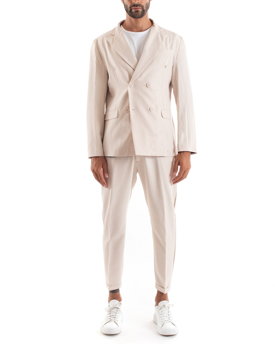 Double-Breasted Men's Suit Viscose Suit Beige Jacket Trousers Elegant Sporty Ceremony GIOSAL-OU2159A