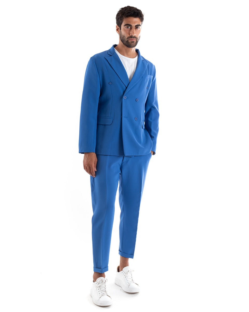 Double-breasted Men's Suit Viscose Suit Jacket Trousers Royal Blue Sporty Elegant Ceremony GIOSAL-OU2163A