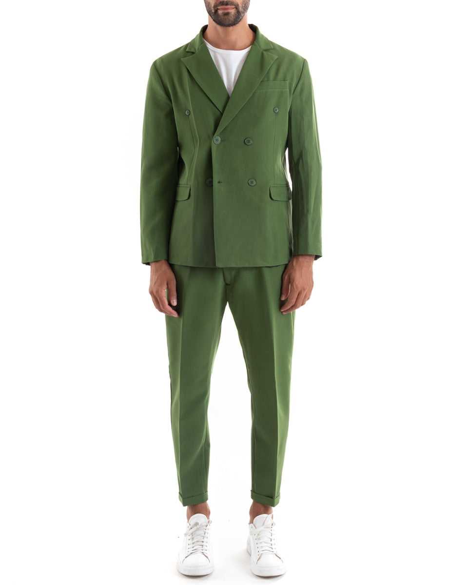 Abito Uomo Doppiopetto Vestito Viscosa Completo Giacca Pantaloni Verde Elegante Cerimonia GIOSAL-OU2166A