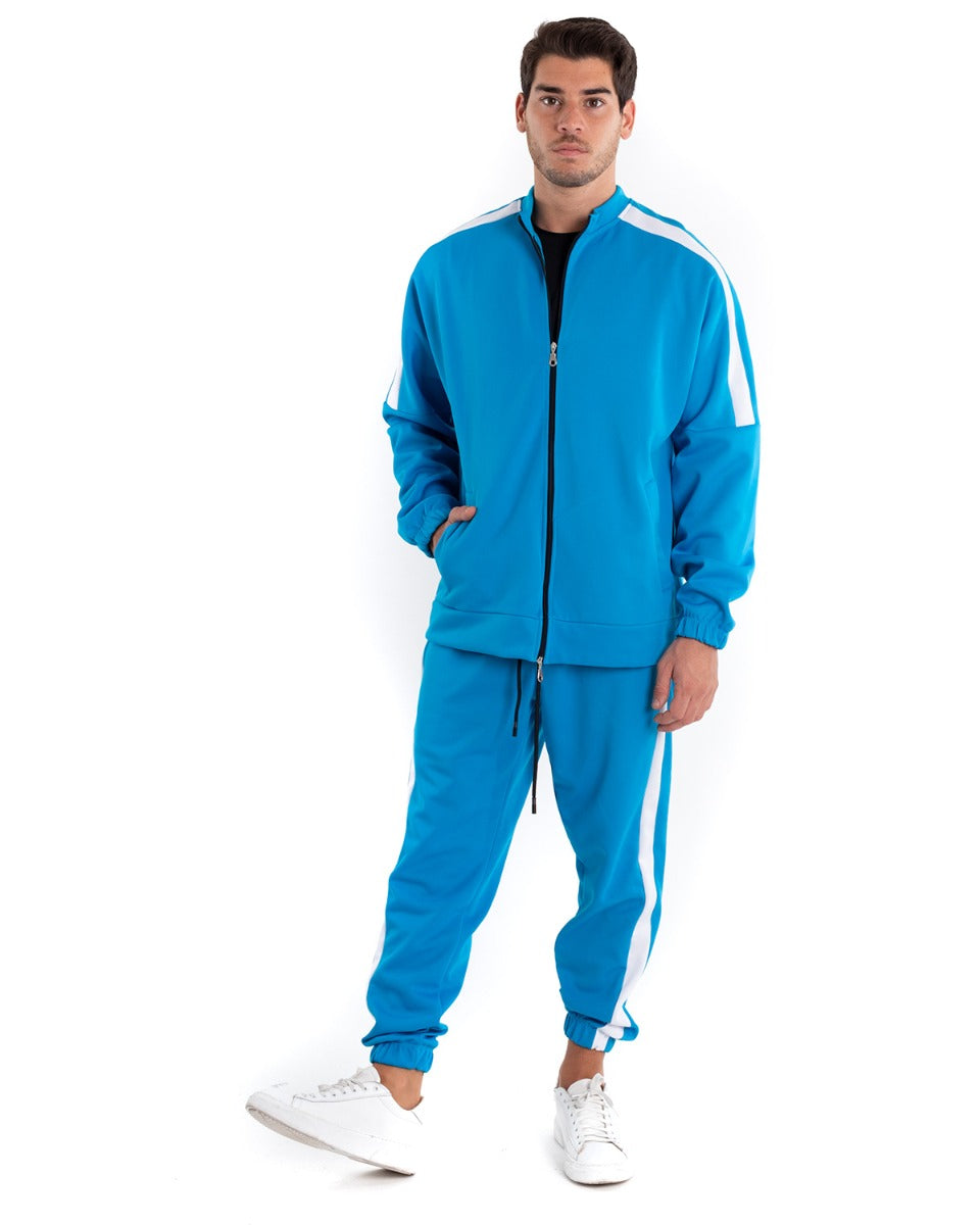Completo Tuta Uomo Oversize Felpa Con Zip Pantaloni Cotone Relaxed Fit Azzurro GIOSAL-OU2176A