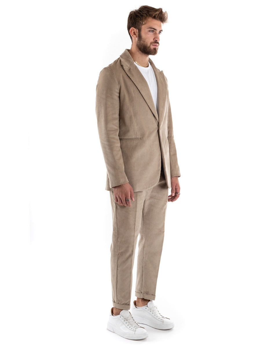 Single Breasted Men's Suit Velvet Suit Jacket Trousers Beige Elegant Ceremony GIOSAL-OU2186A