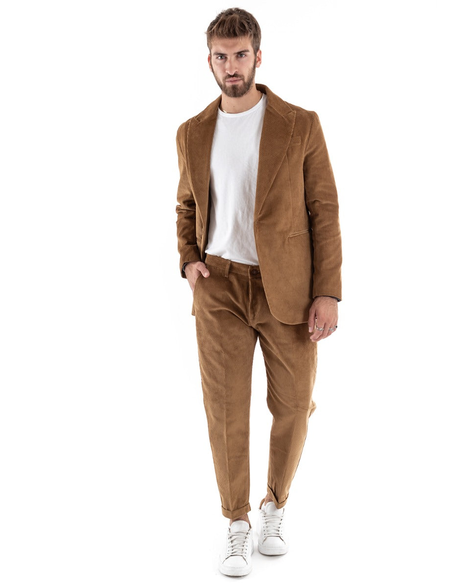Single Breasted Men's Suit Velvet Suit Jacket Trousers Camel Elegant Ceremony GIOSAL-OU2188A
