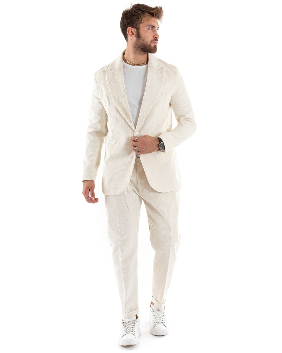 Single Breasted Men's Suit Velvet Suit Suit Jacket Pants Cream Elegant Ceremony GIOSAL-OU2189A