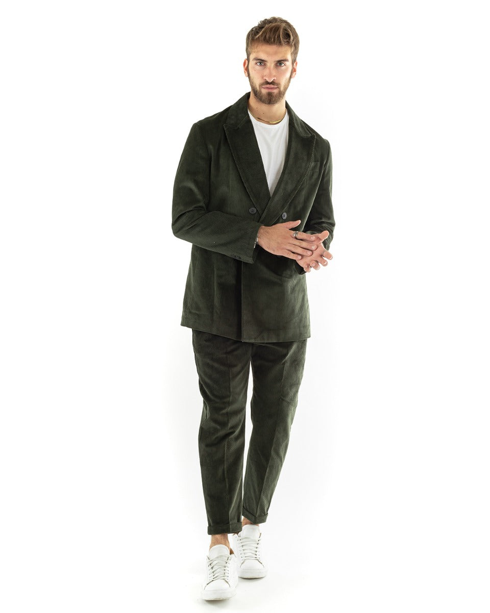 Abito Uomo Doppiopetto Vestito Velluto Completo Giacca Pantaloni Verde Elegante Cerimonia GIOSAL-OU2195A