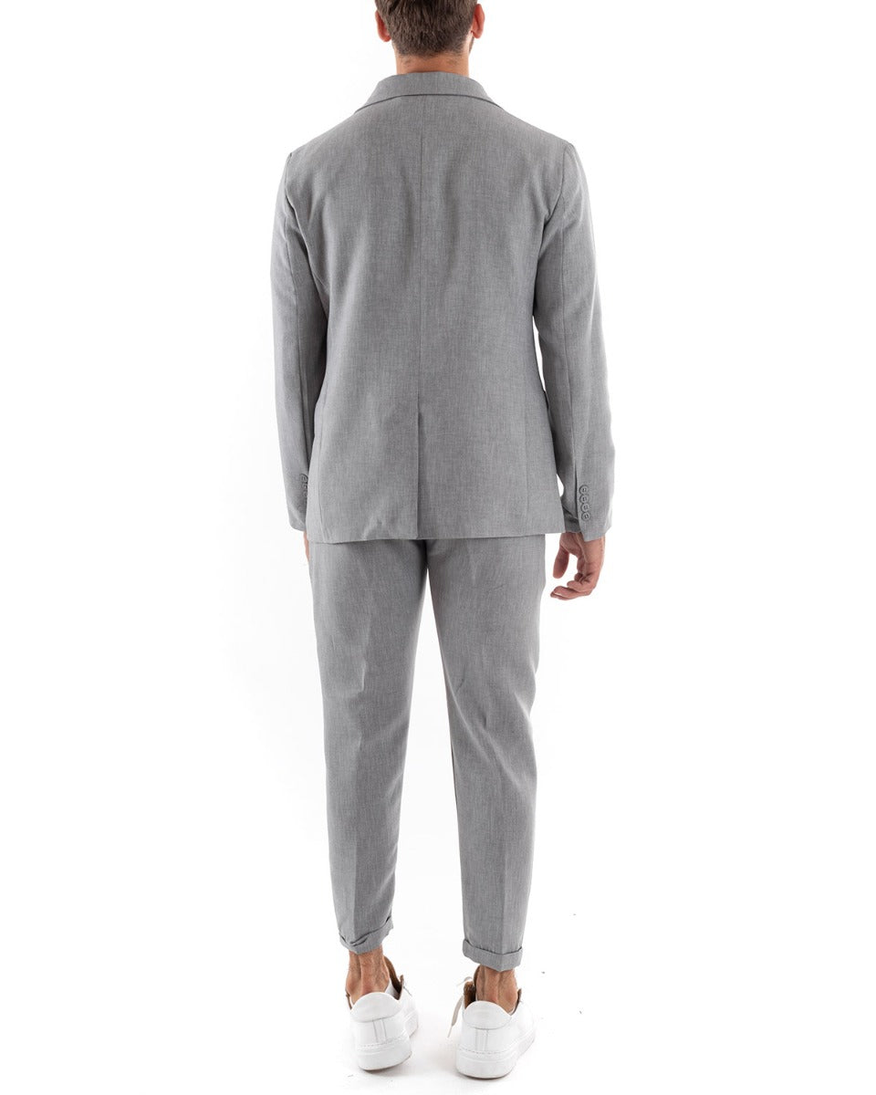 Double-breasted Men's Suit Viscose Suit Jacket Pants Melange Gray Elegant Ceremony GIOSAL-OU2197A