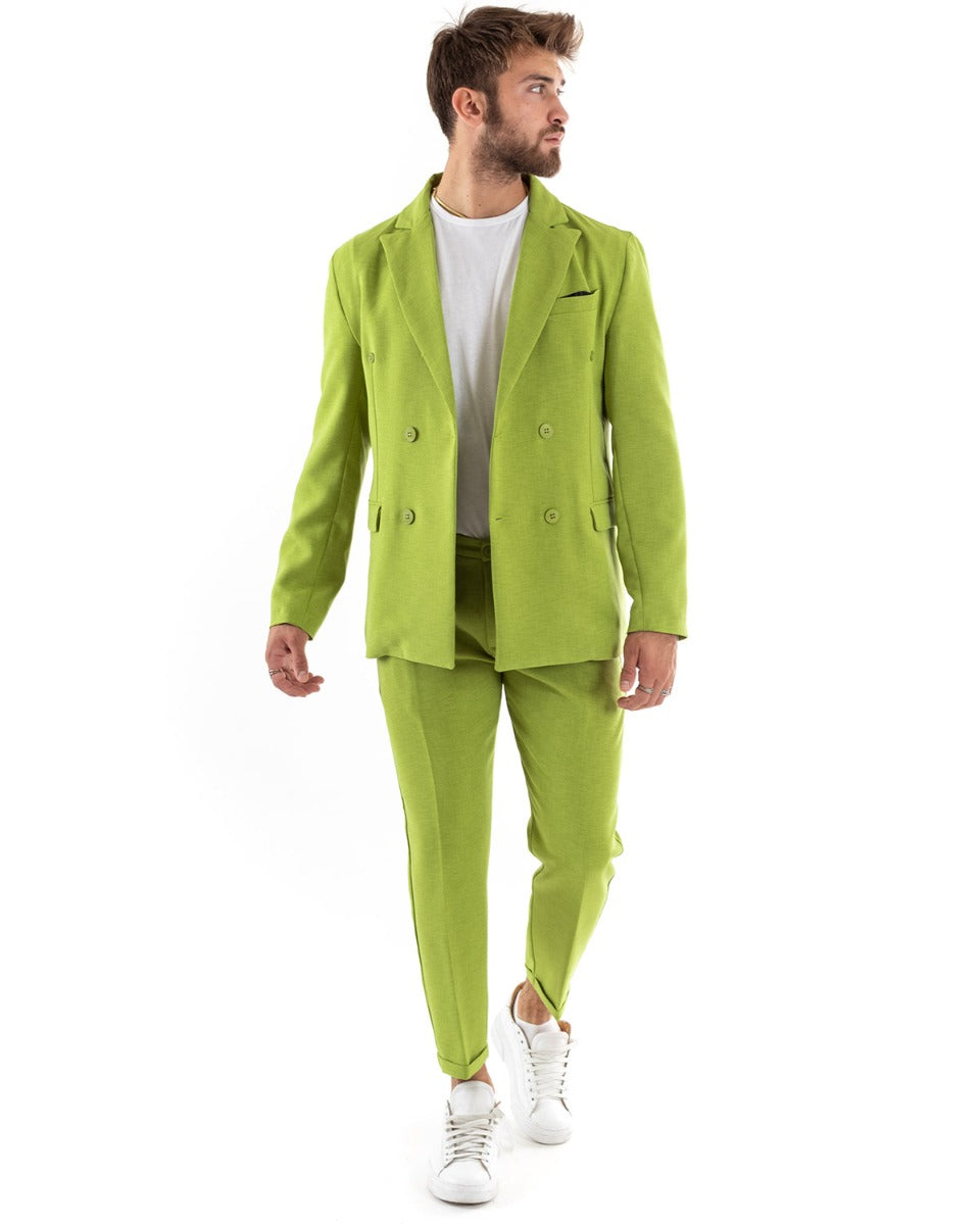 Abito Uomo Doppiopetto Vestito Viscosa Completo Giacca Pantaloni Verde Acido Melangiato Elegante Cerimonia GIOSAL-OU2198A